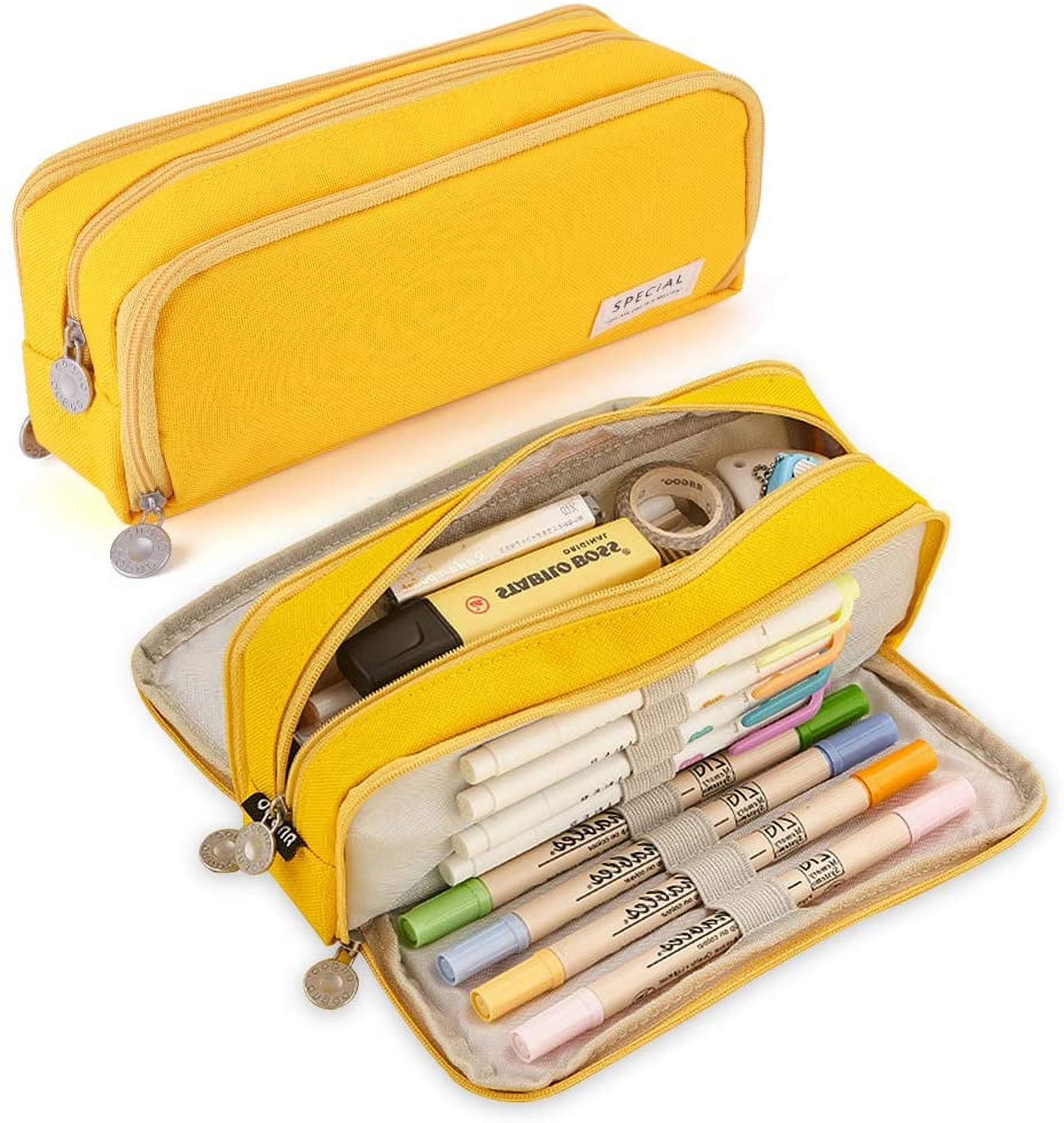 Home Times Pencil Case Big Capacity Pencil Bag 3 Compartments Pencil Pouch  Oxford Stationery Storage Pen Bag, Pencil Case for Girls and Boys  Students(Yellow) 